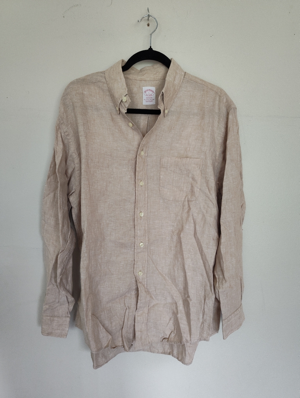 Brooks Brothers Button-Down Shirt Mens Large Linen Light Beige